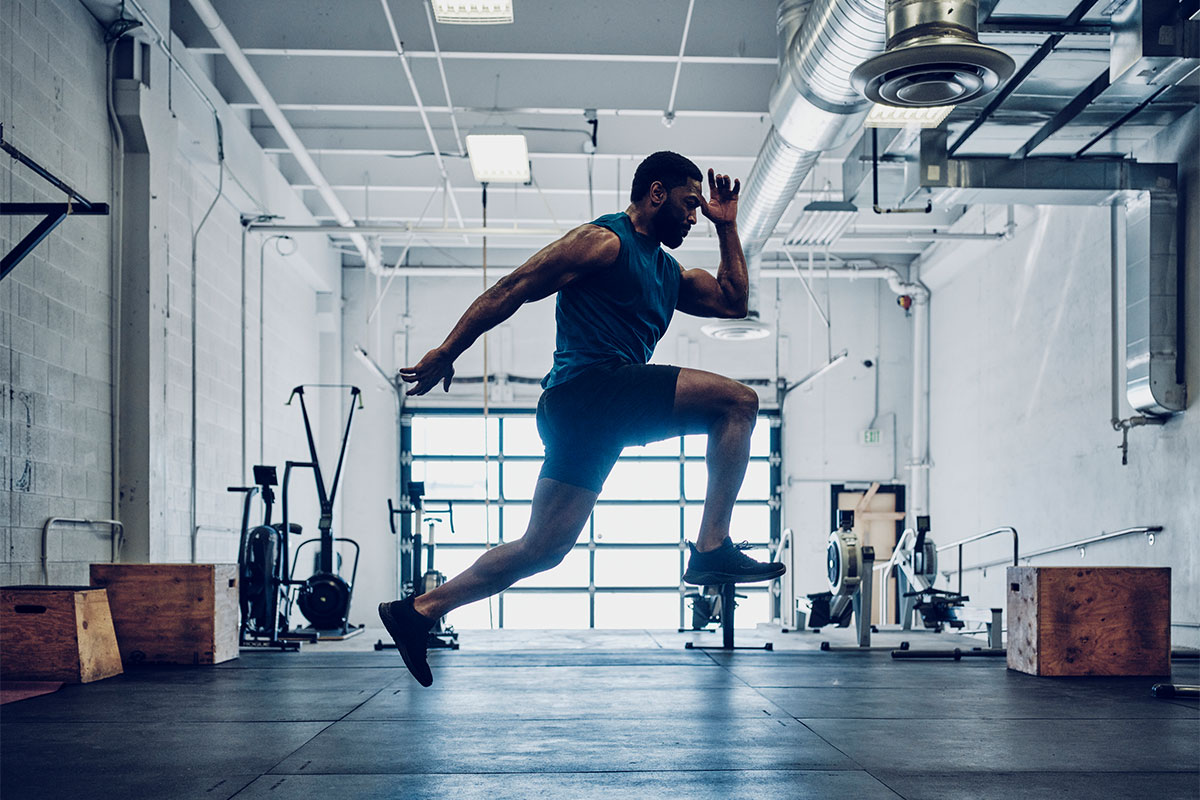 Athlete performing explosive training in a gym, highlighting restored mobility with SIJ injections in Parsippany-Troy Hills